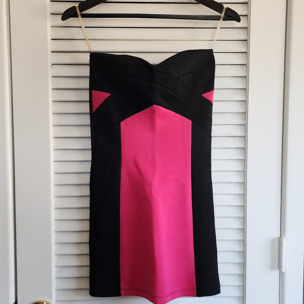 Rachel Kate Black and Pink Sheath Dress Strapless